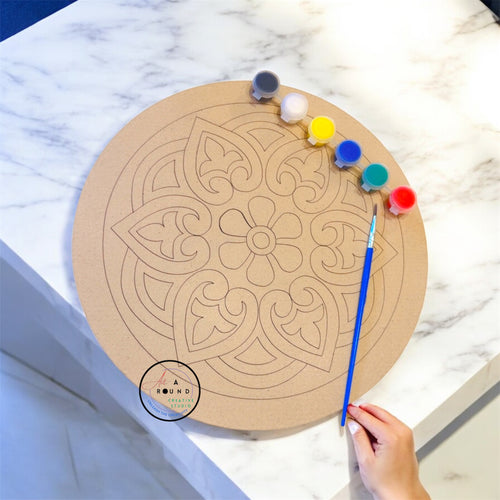 DIY Premarked MDF Mandala Painting Kit – 8 Inch Round Board