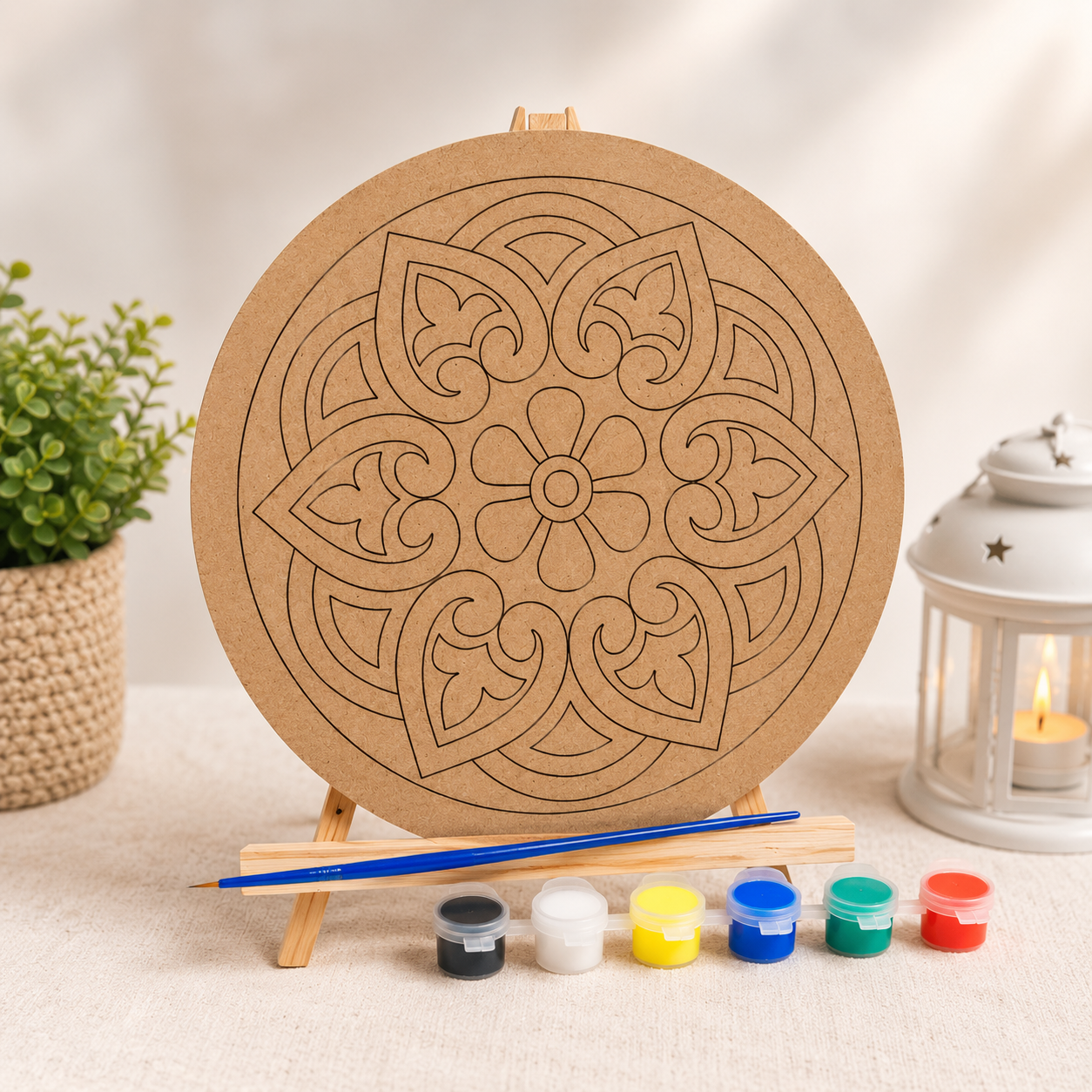 DIY Premarked MDF Mandala Painting Kit – 8 Inch Round Board