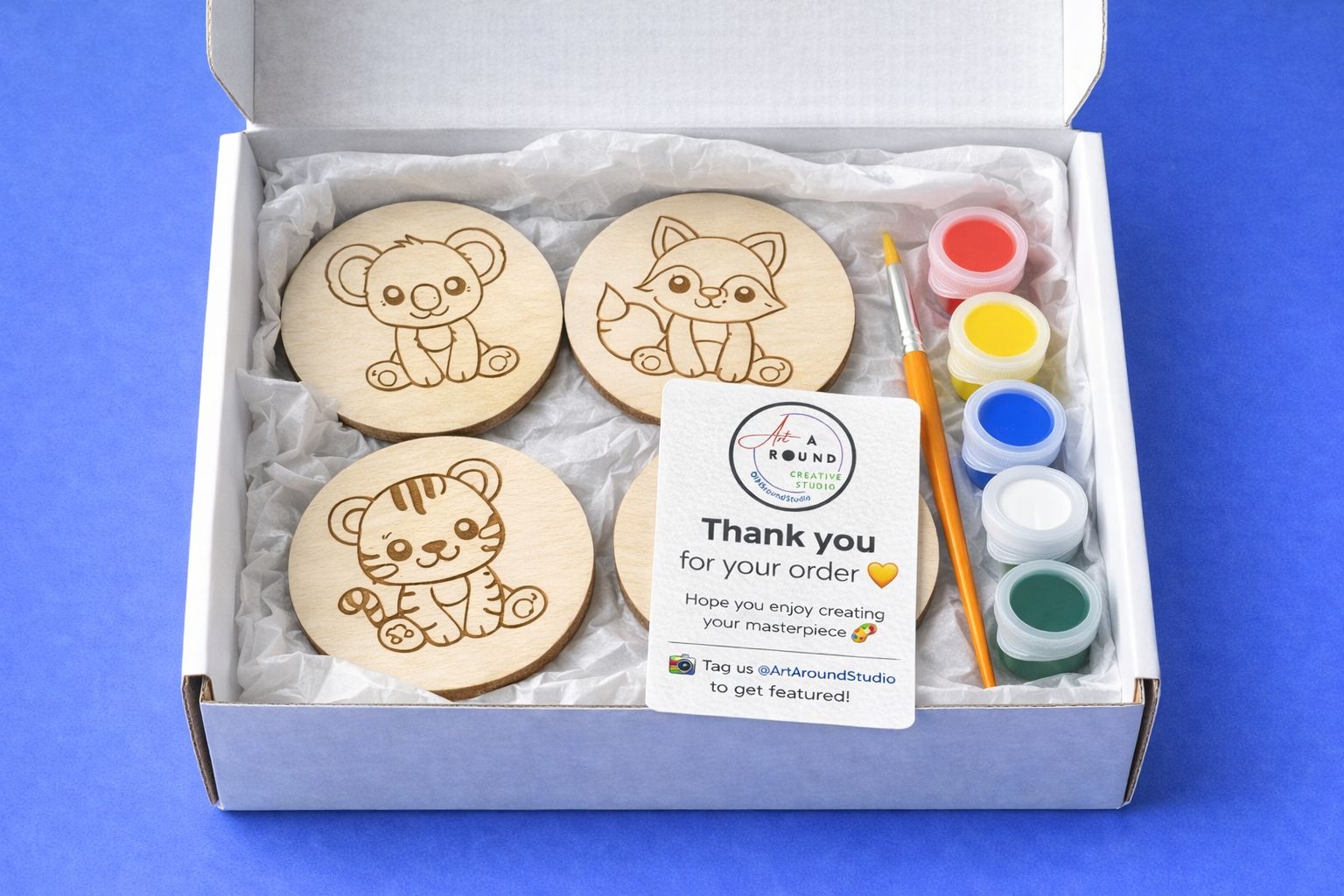 DIY Animal Coaster Painting Kit – Set of 4 Wooden Coasters for Kids & Adults