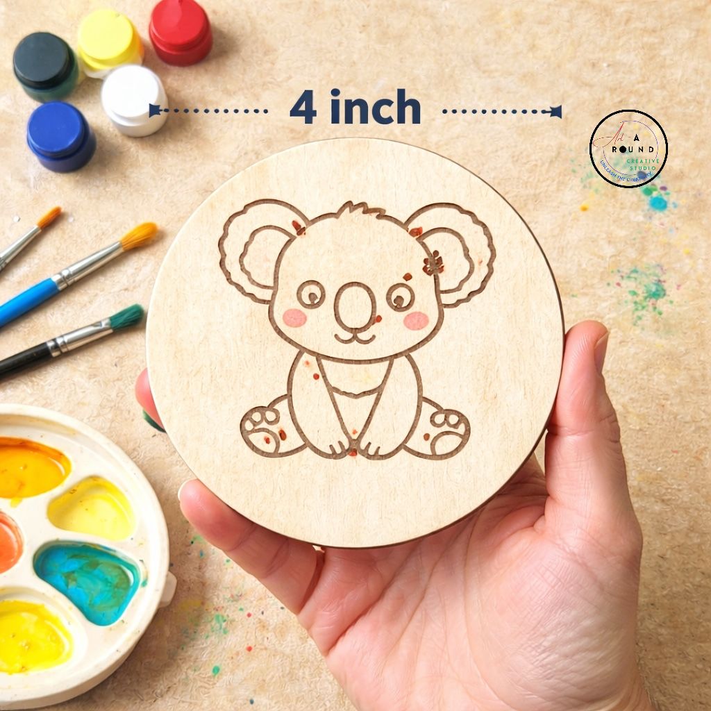 DIY Animal Coaster Painting Kit – Set of 4 Wooden Coasters for Kids & Adults