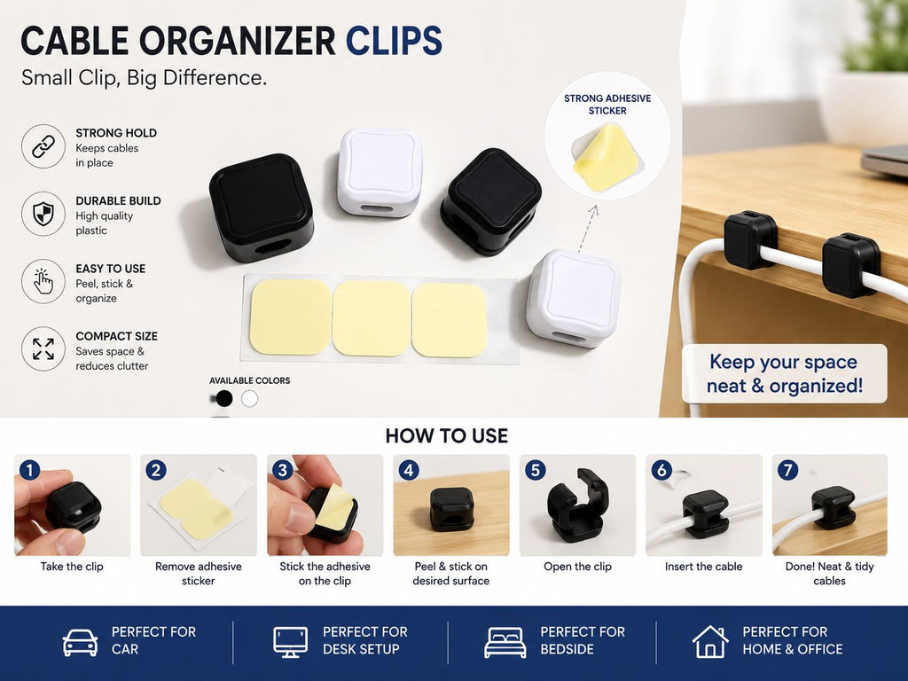 Self-Adhesive Cable Organizer Clips – (Pack of 4)