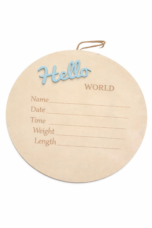 Hello World Baby Announcement Board – Wooden Newborn Keepsake Sign