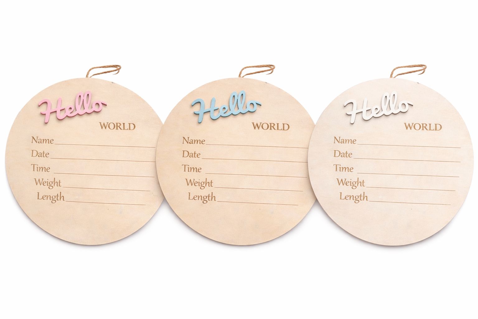 Hello World Baby Announcement Board – Wooden Newborn Keepsake Sign