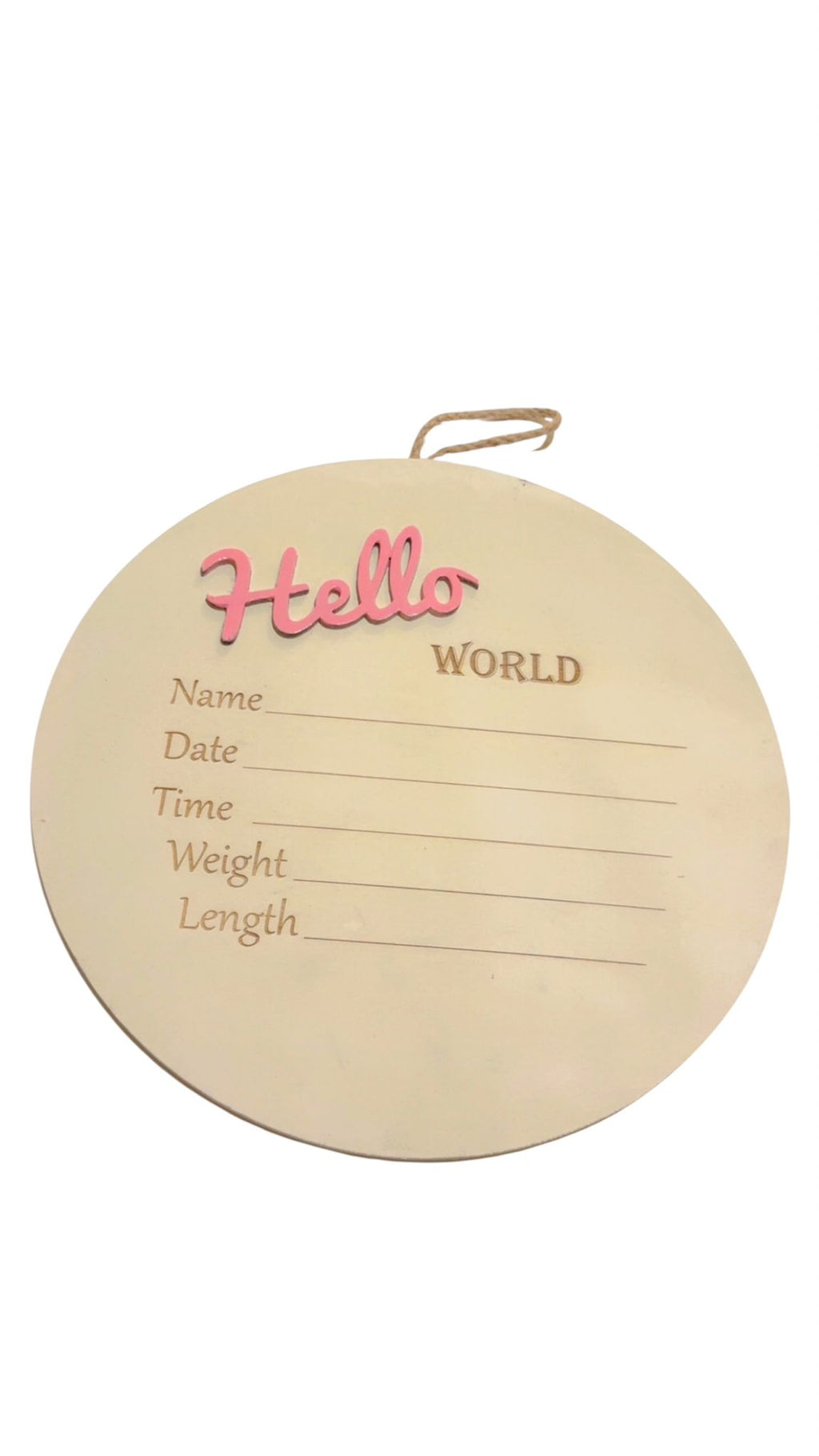 Hello World Baby Announcement Board – Wooden Newborn Keepsake Sign