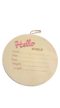 Hello World Baby Announcement Board – Wooden Newborn Keepsake Sign