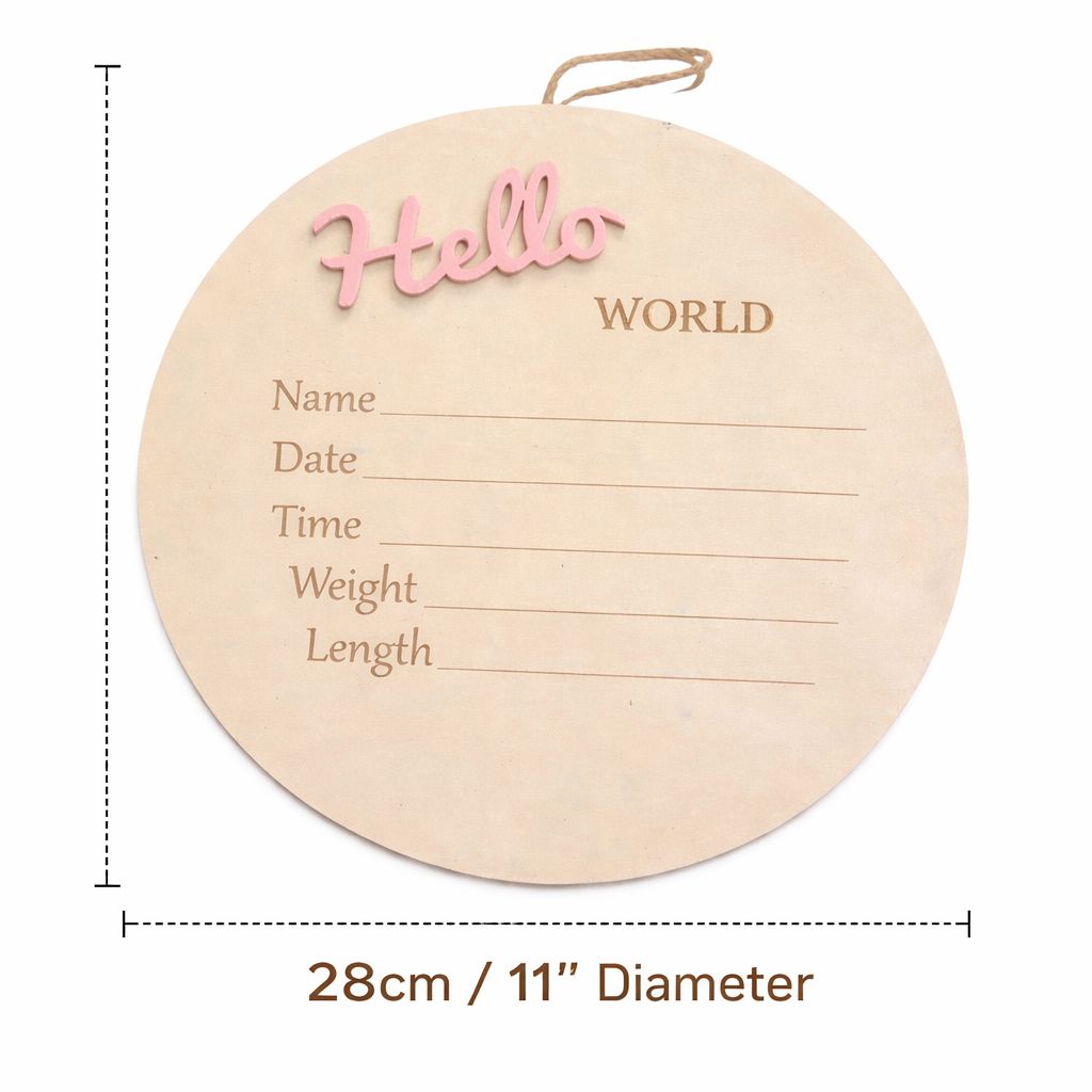 Hello World Baby Announcement Board – Wooden Newborn Keepsake Sign