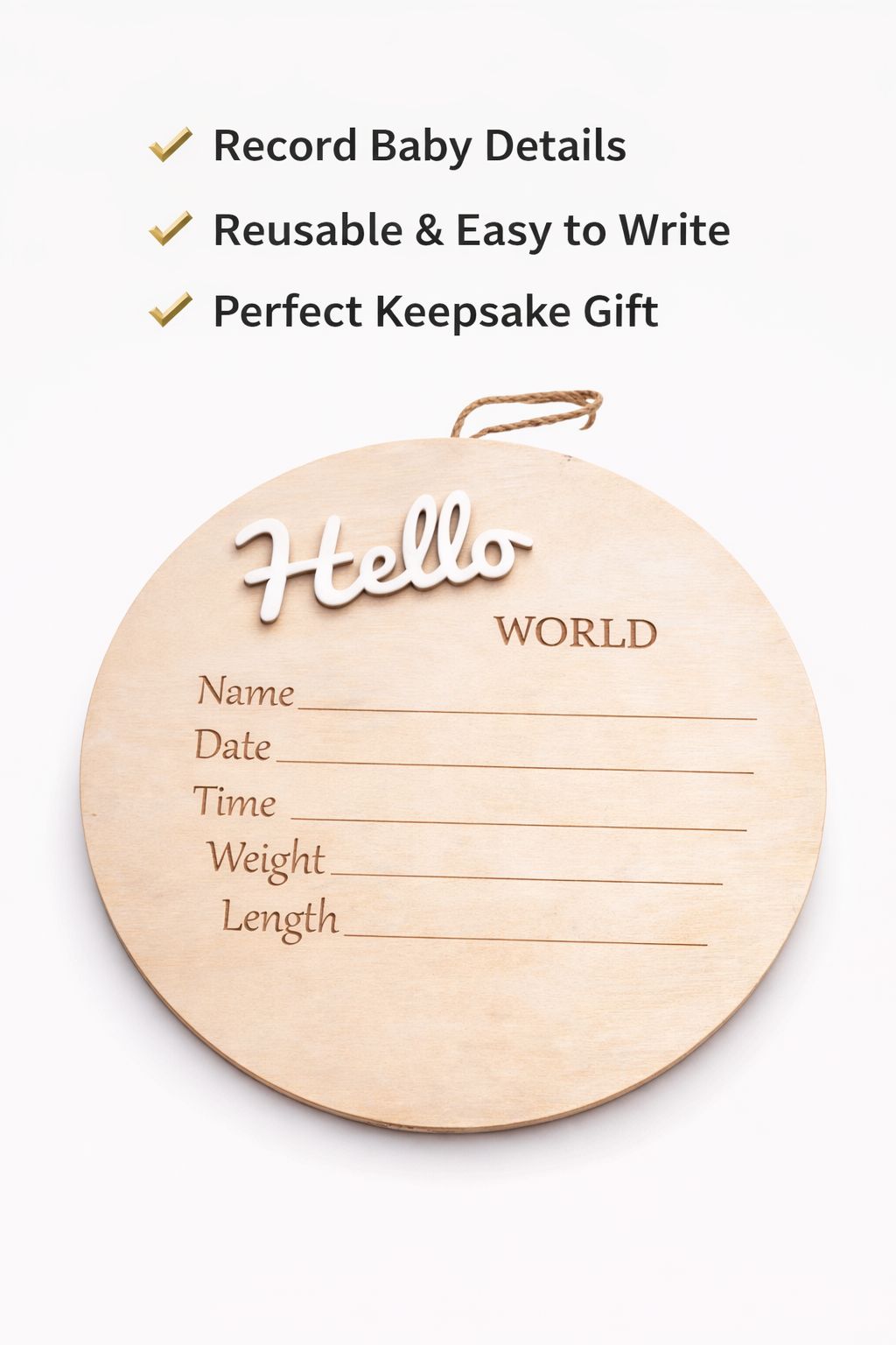 Hello World Baby Announcement Board – Wooden Newborn Keepsake Sign