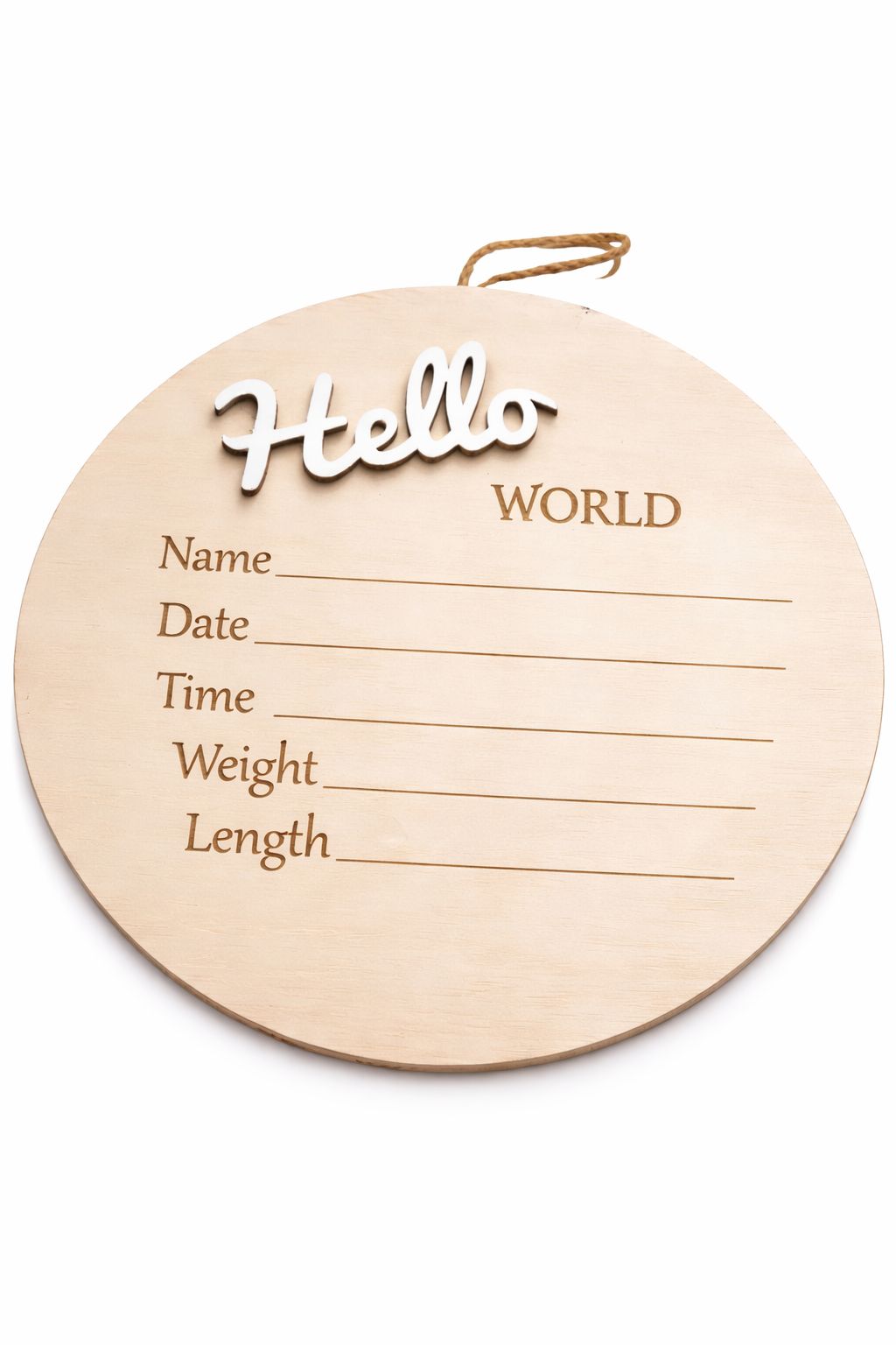 Hello World Baby Announcement Board – Wooden Newborn Keepsake Sign